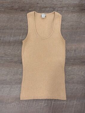 Vintage Y2K Cache Beige Gold Metallic Shimmer Knit Tank Size M Bodycon Glam